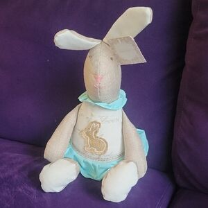 Adorable Beige and Blue Bunny Plush.weighted With Beans